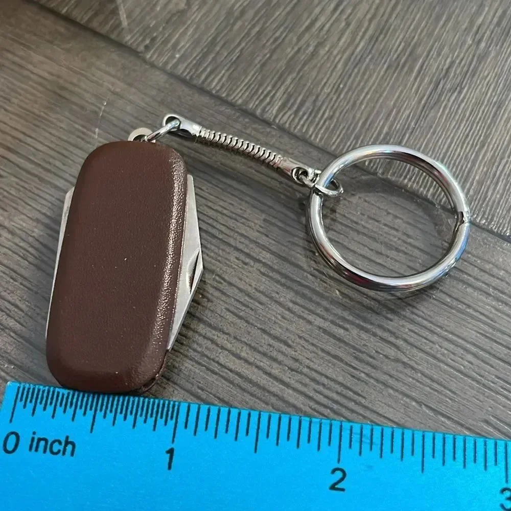 Vintage 1983 Avon Pocket Penknife Keychain Brown Simulated Leather